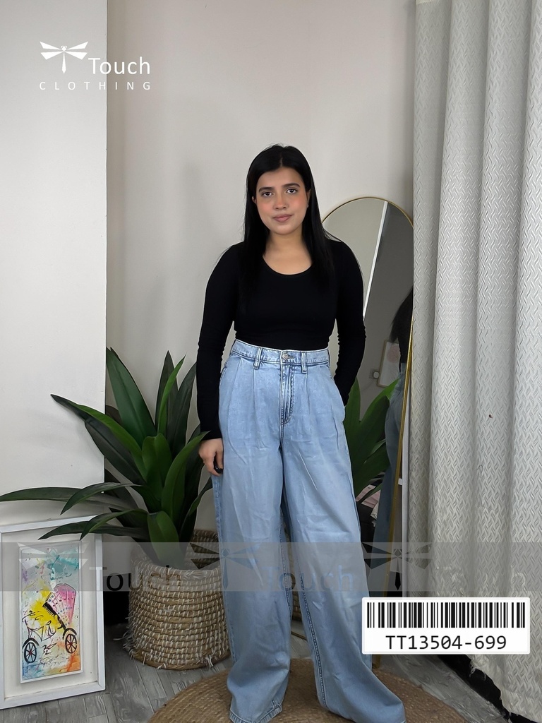 High-Waisted Wide-Leg Denim Pants