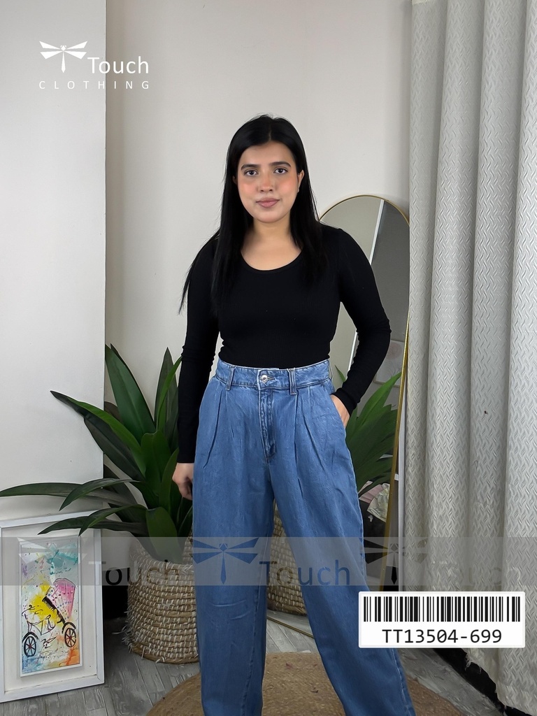 High-Waisted Wide-Leg Denim Pants